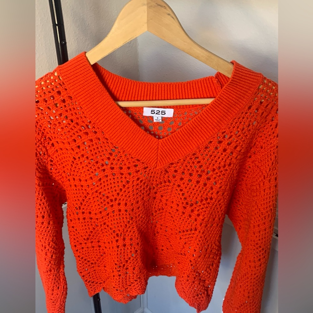 525 America Women's Bright Orange V-Neck Sweater